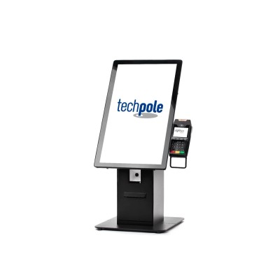 Kiosco autoservicio con escáner y terminal de pago