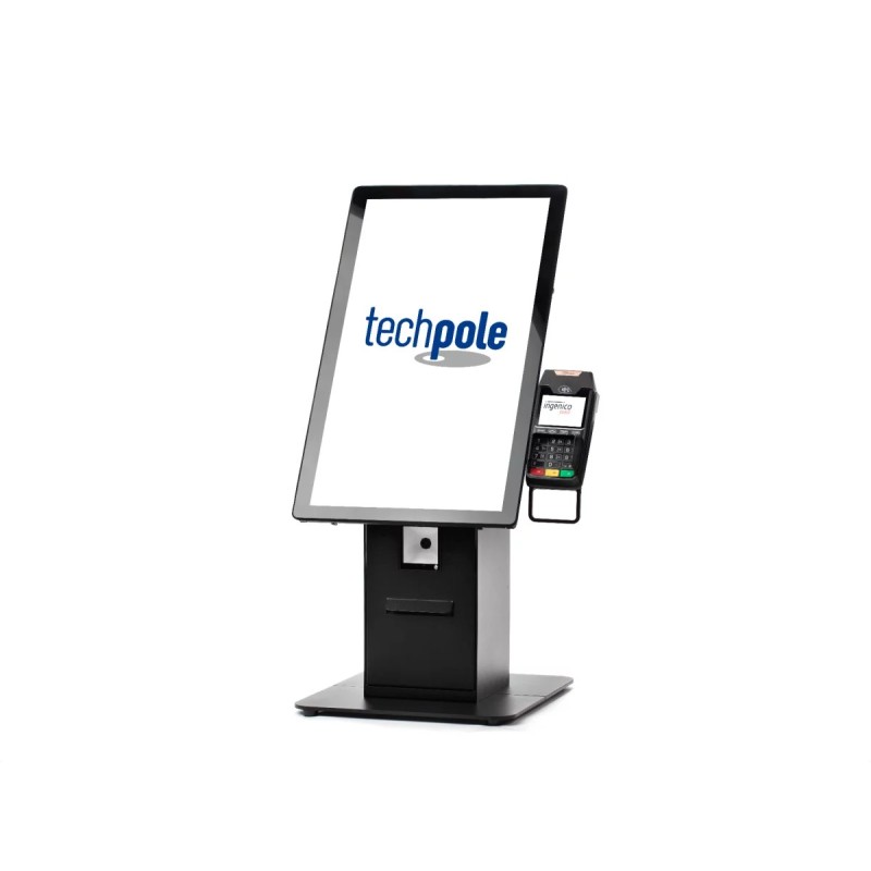 Kiosco autoservicio con escáner y terminal de pago